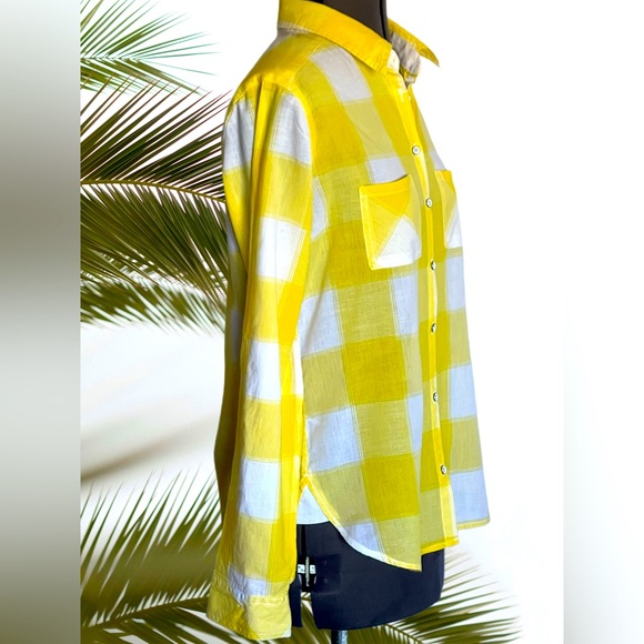 C&C California Yellow and White Plaid Long Sleeve Shirt Size S - Picture 2 of 8